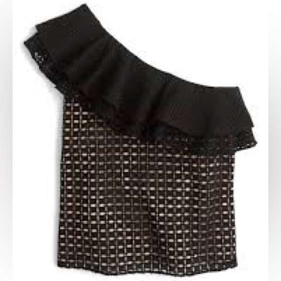 J. Crew Tops - J.Crew NWT Black One Shoulder Ruffle Eyelet Lace Top Size 0